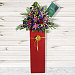 Blissful Mixed Flowers Red Cardboard Stand