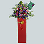Blissful Mixed Flowers Red Cardboard Stand