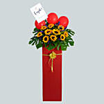 Blooming Mixed Flowers Red Cardboard Stand