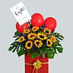 Blooming Mixed Flowers Red Cardboard Stand