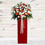 Delightful Mixed Flowers Red Cardboard Stand