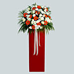 Delightful Mixed Flowers Red Cardboard Stand