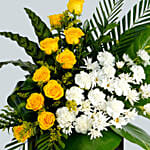 Everlasting Condolence Mixed Flowers Black Stand