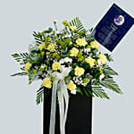 Heavy Hearted Condolence Mixed Flowers Black Stand
