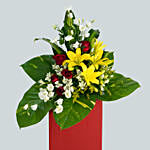 Magnificent Mixed Flowers Red Cardboard Stand