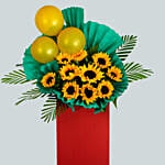 Mixed Flowers Green Balloons Cardboard Stand