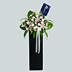 Peace Of Mind Condolence Mixed Flowers Black Stand
