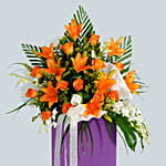 Vibrant Mixed Flowers Purple Cardboard Stand