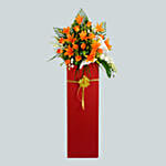 Vibrant Mixed Flowers Red Cardboard Stand