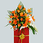 Vibrant Mixed Flowers Red Cardboard Stand