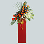 Beautiful Mixed Flowers Red Cardboard Stand
