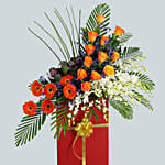 Beautiful Mixed Flowers Red Cardboard Stand