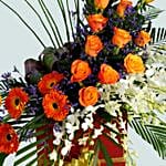 Beautiful Mixed Flowers Red Cardboard Stand