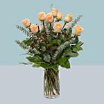 12 Peach Roses Glass Vase Arrangement