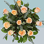 12 Peach Roses Glass Vase Arrangement