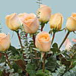12 Peach Roses Glass Vase Arrangement
