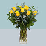 12 Timeless Yellow Roses Glass Vase Arrangement