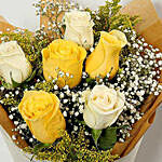 Bunch Of 6 White and Yellow Roses