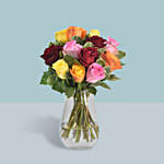 Mixed Roses Arrangement In A Glass Vase