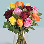 Mixed Roses Arrangement In A Glass Vase
