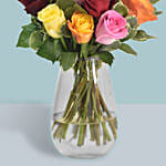 Mixed Roses Arrangement In A Glass Vase