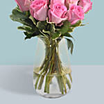 Pink Roses Arrangement In A Glass Vase