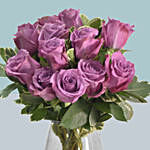 Vase Of 12 Mystic Purple Roses