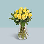 Yellow Roses Arrangement In A Glass Vase