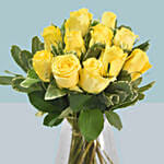 Yellow Roses Arrangement In A Glass Vase