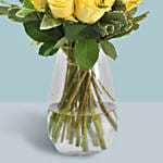 Yellow Roses Arrangement In A Glass Vase
