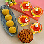 Designer Diyas With Almonds And Besan Ladoo