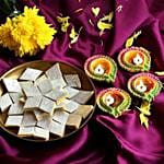 Floral Diyas With Kaju Katli