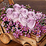 Purple Roses Beautifully Arranged In Cart