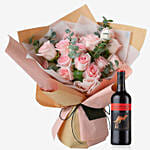 18 Sweet Pink roses With Tesco Rosso Wine