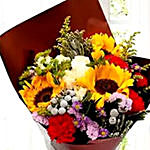 Mixed Flowers Bouquet With Red Wine