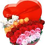 Colorful Roses In a Heart Shape Red Box