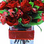 Dazzling Roses & Alstroemeria Vase Arrangement