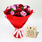 10 Pink & 10 Red Roses Bouquet With I Love You Table Top