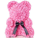 Artificial Roses Pink Teddy Bear With Mini Mousse Cake For Valentines