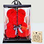 Artificial Roses Red Teddy Bear With I Love You Table Top For Valentines