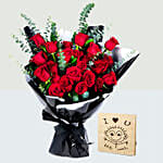 Beautiful Boquet Of 24 Red Roses With I Love You Table Top