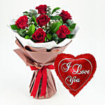 Bunch Of Beautiful 6 Red Rose with I love You Balloon