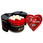 Charming Red & White Roses With I Love You Balloon For Valentines