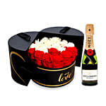 Charming Red & White Roses With Mini Moet Champagne 200 Ml For Valentines