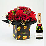 Golden Moments Valentines Flowers With Mini Moet Champagne 200 Ml