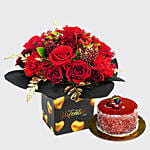 Golden Moments Valentines Flowers With Mini Mousse Cake