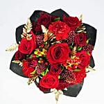 Golden Moments Valentines Flowers With Mini Mousse Cake