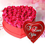 Heartshape Pink Roses Box With I Love You Balloon For Valentines