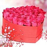 Heartshape Pink Roses Box With Mini Mousse Cake For Valentines