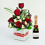 I Love You Flower In A Vase With Mini Moet Champagne 200 Ml